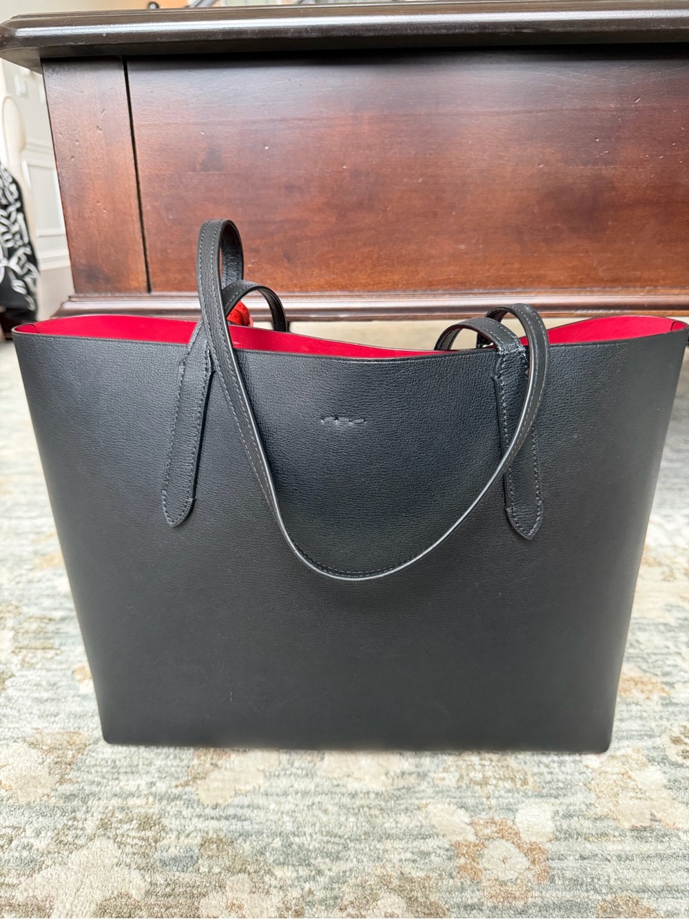 COACH Black Leather Tote Bag with Red Interior and Orange Tassel - Picture 2 of 7